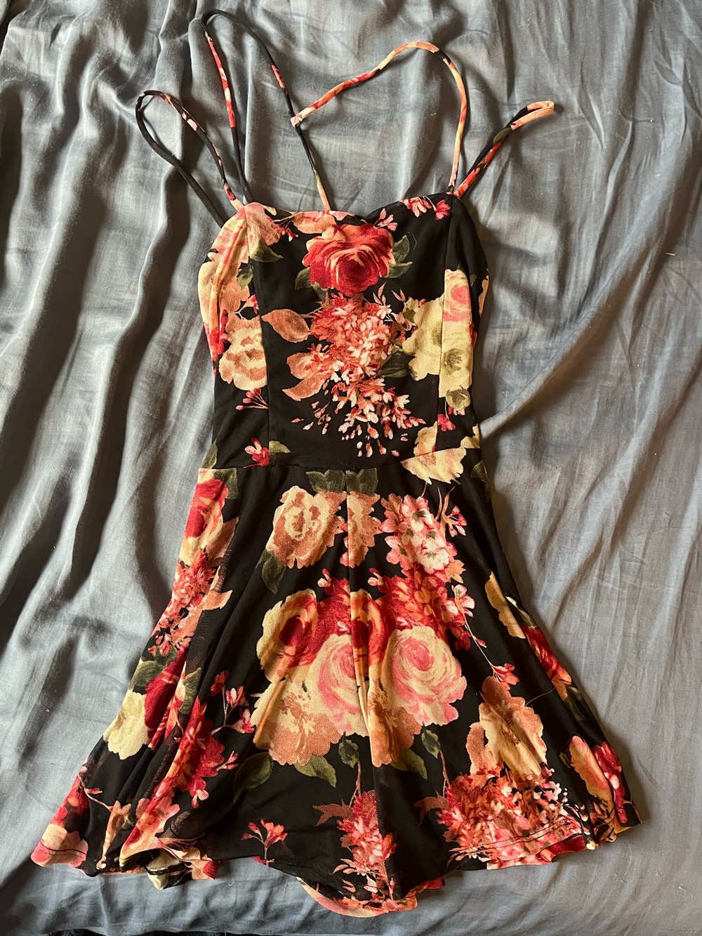 Black Floral Spaghetti-Strap Jumpsuit